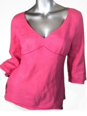 NEW! 100% linen Ann Taylor pink V-neck empire waist blouse tunic top size 8